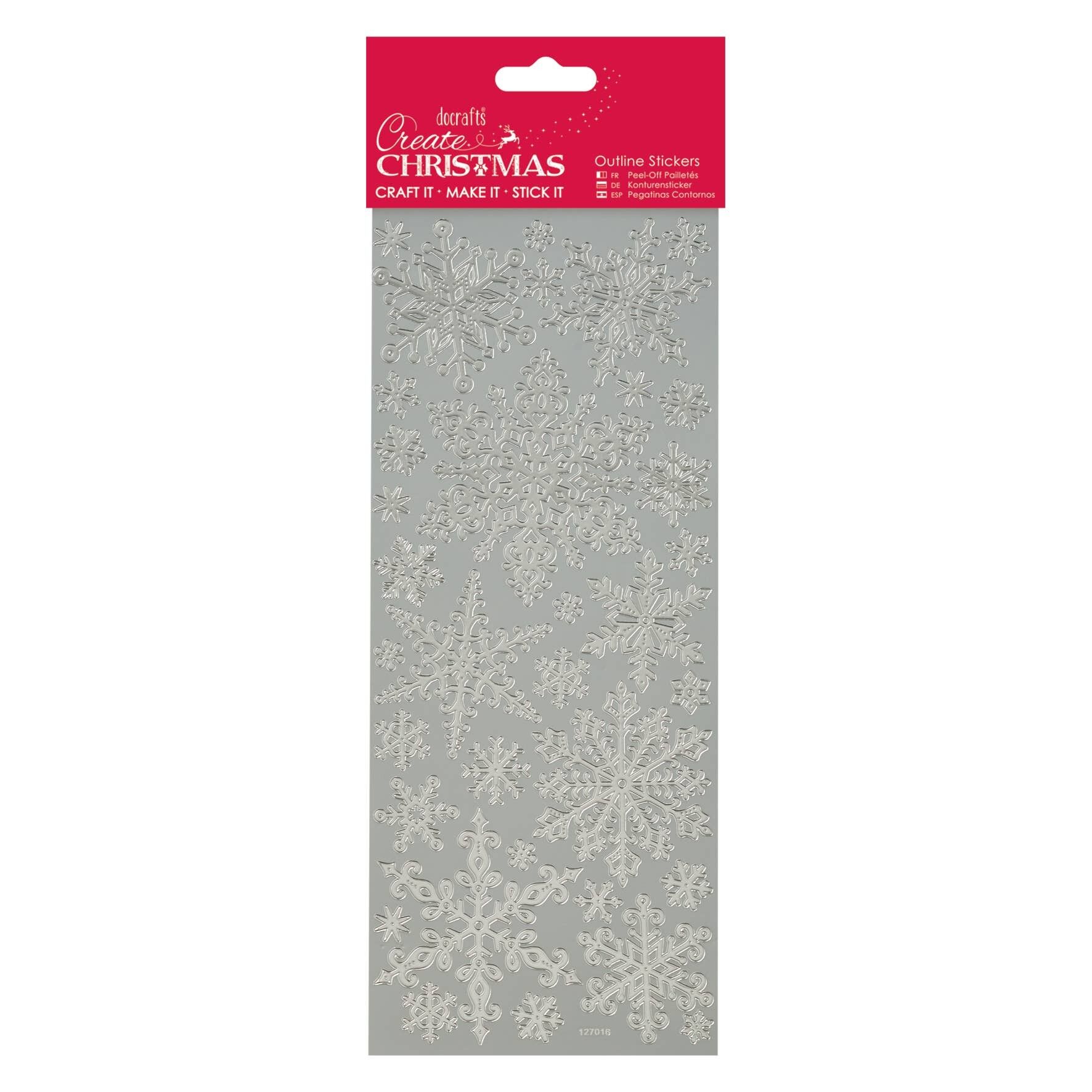 Crea adesivi con contorni natalizi, fiocchi di neve, argento, foglio singolo, adesivi natalizi per bambini e adulti, etichette ideali per realizzare cartoline, progetti creativi e adesivi per album di ritagli