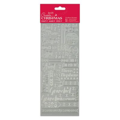 Crear pegatinas de contorno navideño Relaciones navideñas contemporáneas, plata, hoja única, pegatinas navideñas para niños y adultos, etiquetas ideales para hacer tarjetas, proyectos de manualidades y pegatinas para álbumes de recortes