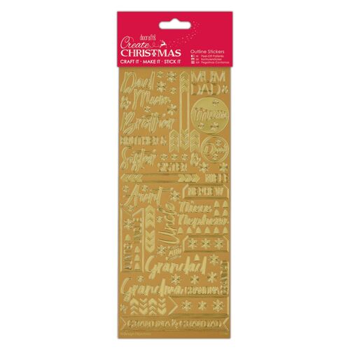 Create Christmas Outline Stickers Contemporary Christmas Relations, Gold, Single Sheet, Christmas Stickers for Children and Adults, Ideal Labels for Card Making, Craft Projects and Scrapbook Stickers