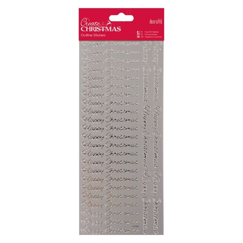 Create Christmas Outline Stickers Happy Christmas (Repeated), Silver, Single Sheet, Christmas Stickers for Children and Adults, Ideal Labels for Card Making, Craft Projects and Scrapbook Stickers