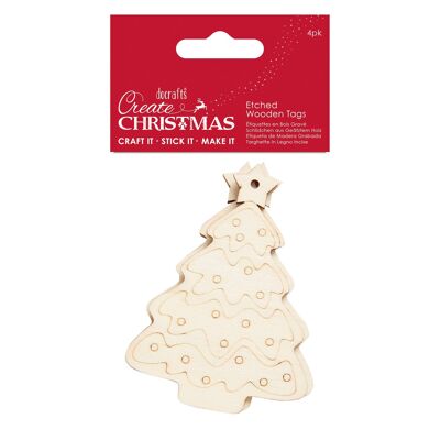 Créez des étiquettes en bois gravées de Noël, arbre, marron, paquet de 4, fournitures d'artisanat pour les projets d'artisanat et d'artisanat de Noël à la maison, idéales pour l'artisanat festif pour les enfants et les adultes