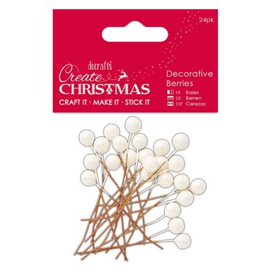 Crea Bacche Decorative Natalizie, Bianco Smerigliato, Confezione da 24, Forniture per Lavoretti per la Casa e Progetti di Artigianato Natalizi, Ideale per Lavoretti Festivi per Bambini e Adulti