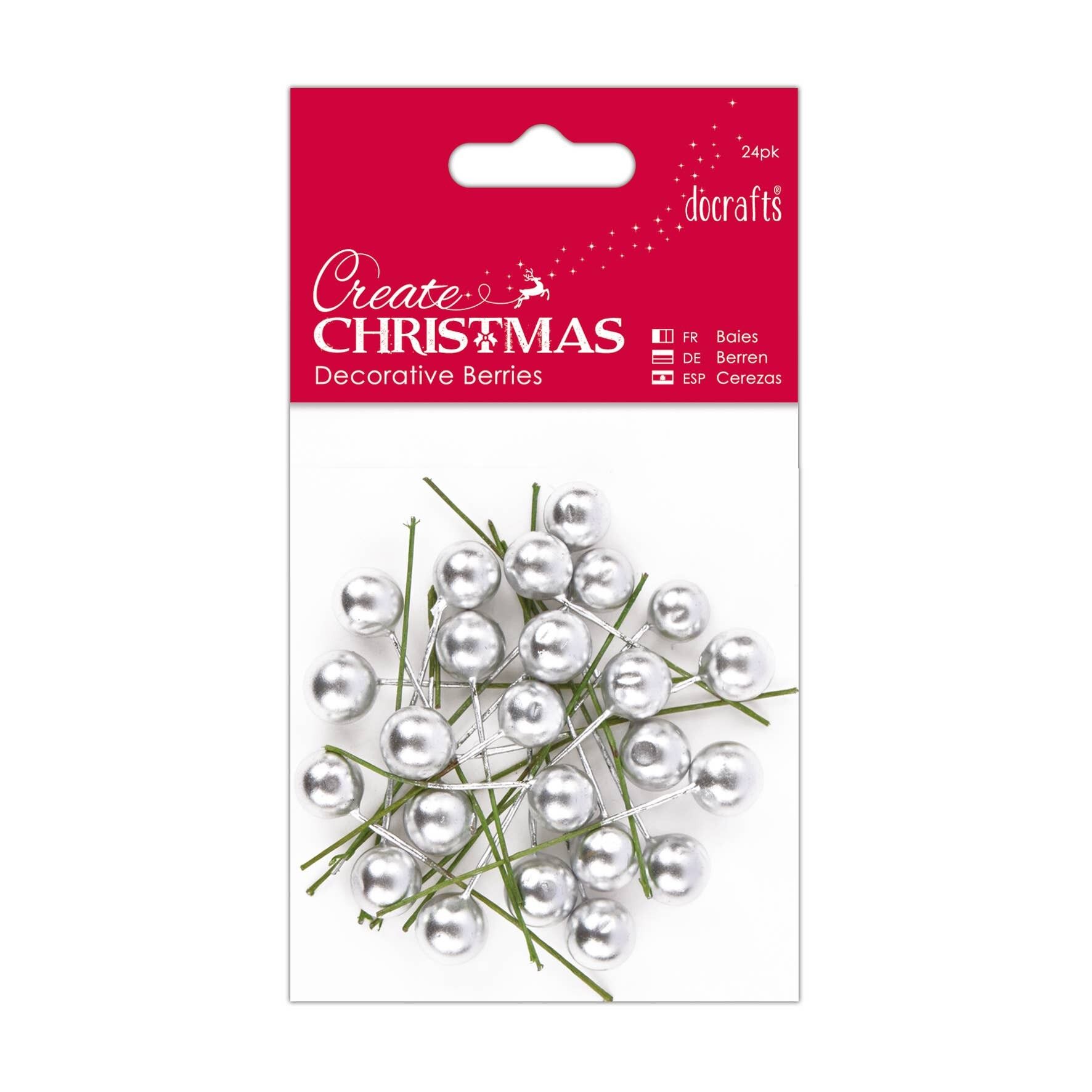 Weihnachtsdeko-Beeren gestalten, Silber, 24 Stück, Bastelbedarf für Weihnachtsbastel- und Bastelprojekte zu Hause, ideal für festliche Basteleien für Kinder und Erwachsene