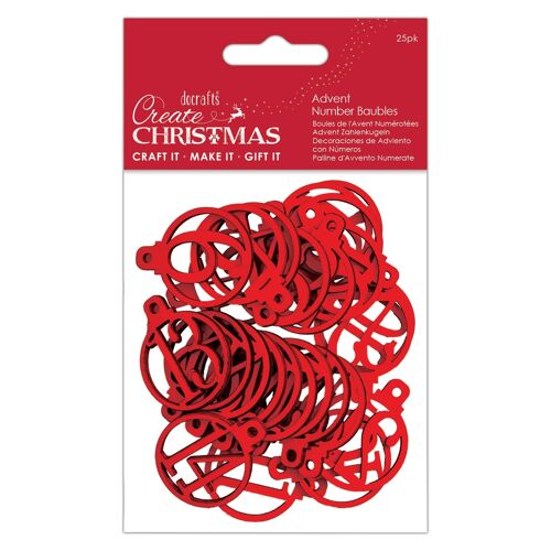 Create Christmas Advent Number Baubles, Red, Pack of 25, Craft Supplies for Home Christmas Craft and Craft Projects, Ideal for Festive Crafts for Kids and Adults