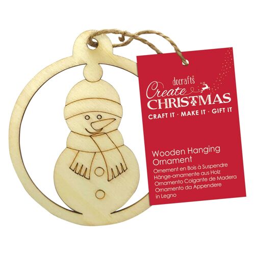 Create Christmas Wooden Hanging Ornament, Snowman, Brown, Single Pack, Craft Supplies for Home Christmas Craft and Craft Projects, Ideal for Festive Crafts for Kids and Adults