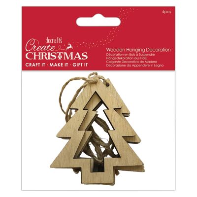 Crea decorazioni natalizie da appendere in legno, albero ritagliato, marrone, confezione da 4, forniture per lavori domestici e progetti di bricolage natalizi, ideale per lavoretti festivi per bambini e adulti