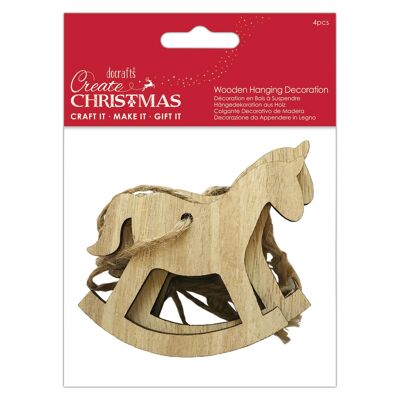 Crea decorazioni natalizie da appendere in legno, Cavallo a dondolo, Marrone, Confezione da 4, Forniture per lavori domestici e progetti di bricolage natalizi, Ideale per lavoretti festivi per bambini e adulti