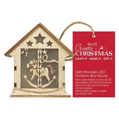 Create Christmas Mini boîte à ombre LED en bois avec cheval à bascule, marron, paquet unique, fournitures d'artisanat pour la maison, les projets d'artisanat et d'artisanat de Noël, idéal pour les travaux manuels festifs pour enfants et adultes