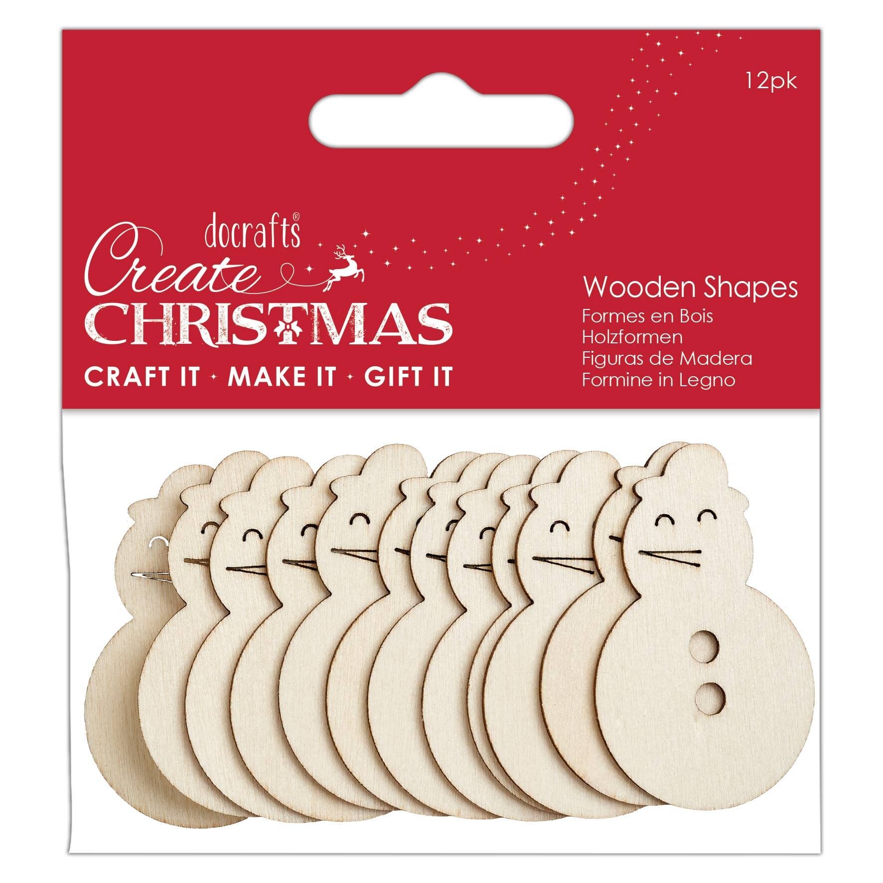 Create Christmas Wooden Shapes, Snowman, Brown, Pack of 12, Suitable for Home, Wood Paint, Wooden Toys and Card Craft, Ideal for Christmas Decorations and Card Making Supplies