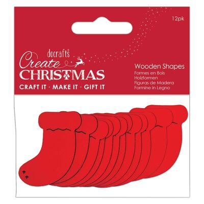 Créez des formes en bois de Noël, des bas, rouges, lot de 12, adaptés à la maison, à la peinture sur bois, aux jouets en bois et à l'artisanat de cartes, idéal pour les décorations de Noël et les fournitures de fabrication de cartes.