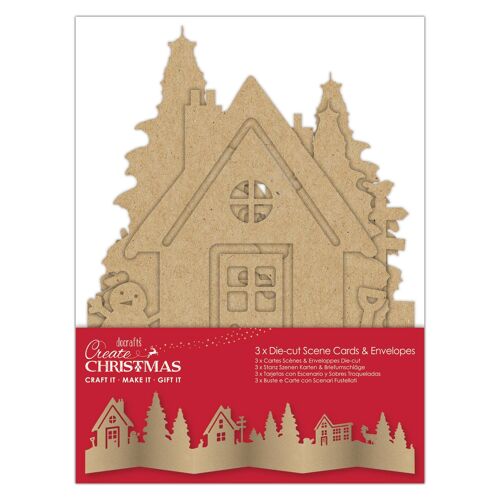 Create Christmas Die-cut Scene Card & Envelope, Brown Kraft, Pack of 3, Card Making Set for Birthday Card, Thank you Cards, Valentines, Baby Shower, Wedding Card and more! Ideal for Home Crafting