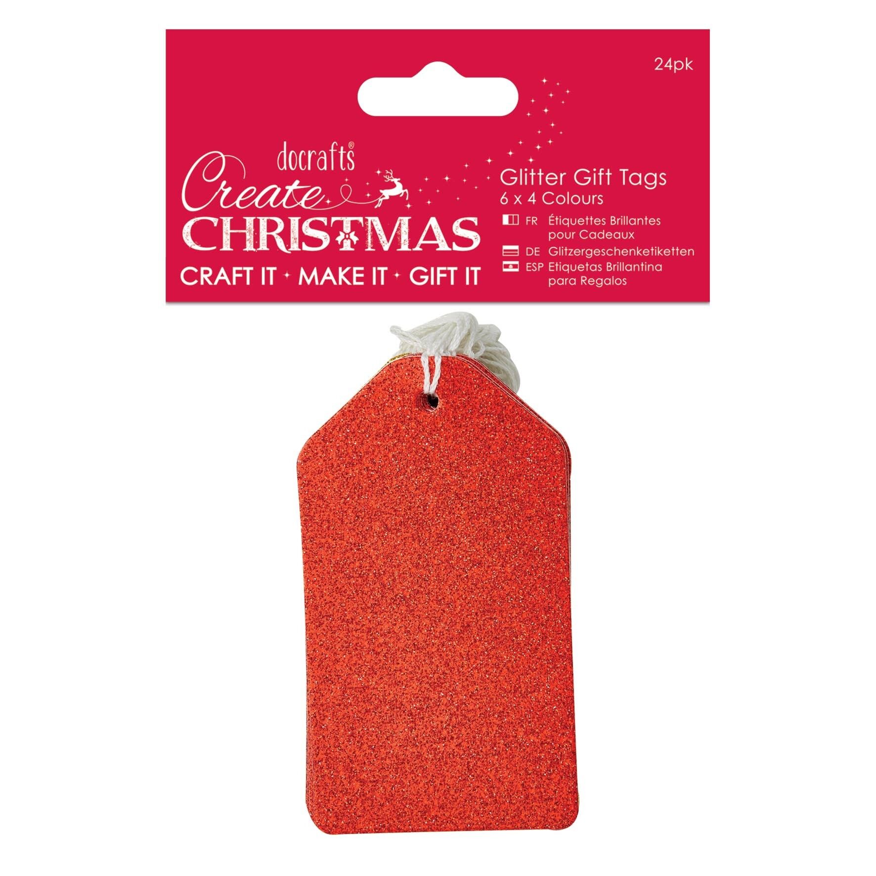 Create Christmas Glitter Geschenkanhänger, Mehrfarbig, 24 Stück, Bastelbedarf für Weihnachtsbastel- und Bastelprojekte zu Hause, Ideal für festliche Bastelarbeiten für Kinder und Erwachsene