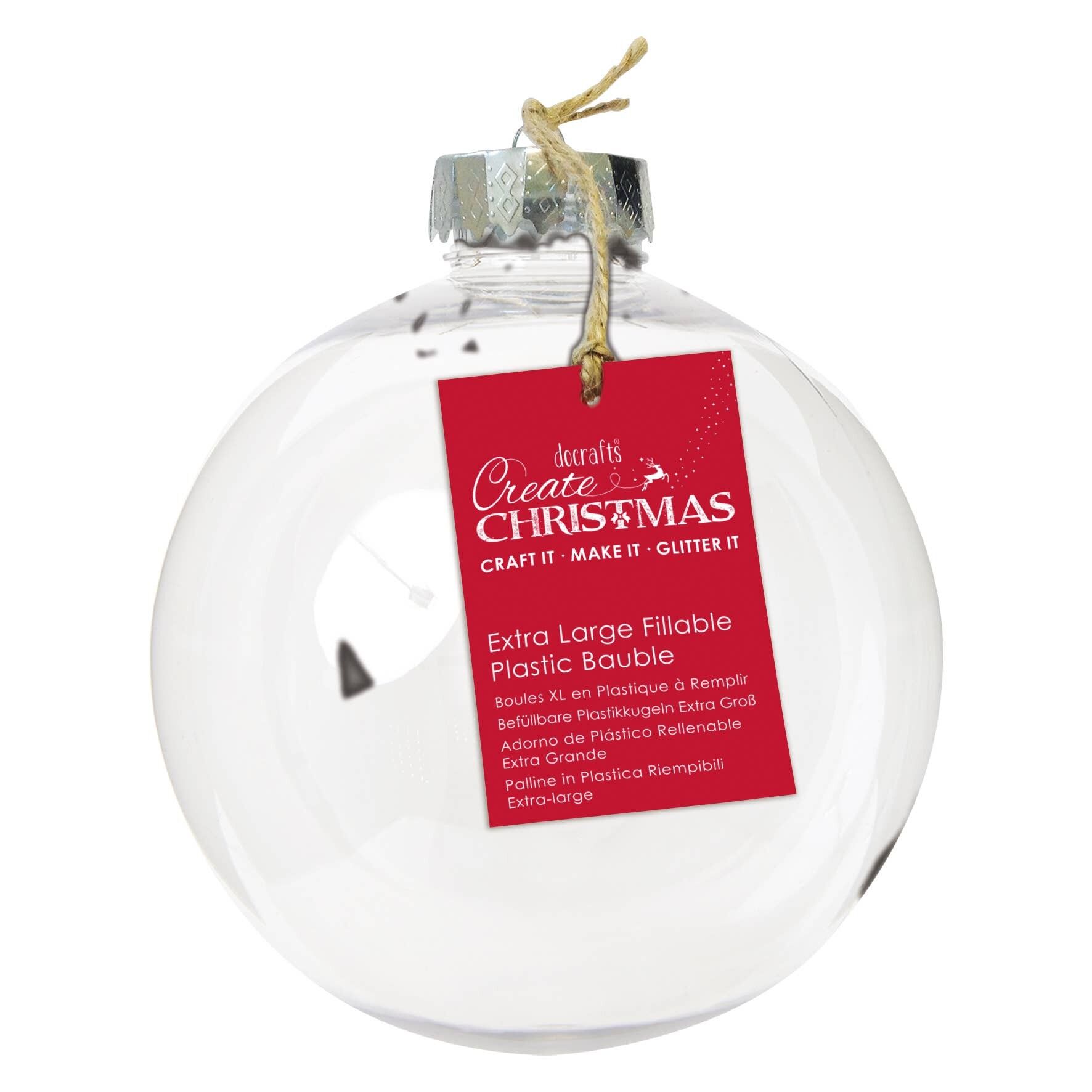 Create Christmas Plastic Fillable Bauble Extra Large, Pack of 1, Clear, 185mm, Fill and Paint your Own Bauble for Christmas, Make your Own Christmas Home Decoration for the Christmas Tree