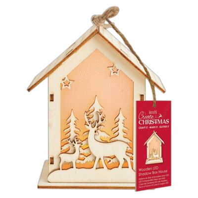 Create Christmas Wooden LED Shadow Box House, 2 Stags, Brown, Single Pack, Craft Supplies for Home Christmas Craft and Craft Projects, Ideal for Festive Crafts for Kids and Adults
