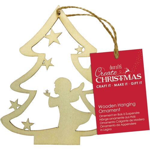 Create Christmas Wooden Hanging Ornament, Angel Tree, Brown, Single Pack, Craft Supplies for Home Christmas Craft and Craft Projects, Ideal for Festive Crafts for Kids and Adults