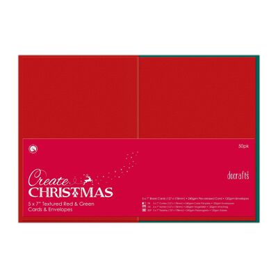 Créez des cartes/enveloppes de Noël texturées, lot de 50 240 g/m², rouge et vert, 12,7 x 17,8 cm, ensemble de fabrication de cartes pour cartes de Noël et fabrication de cartes festives, ajoutez des décorations artisanales de Noël à la maison.