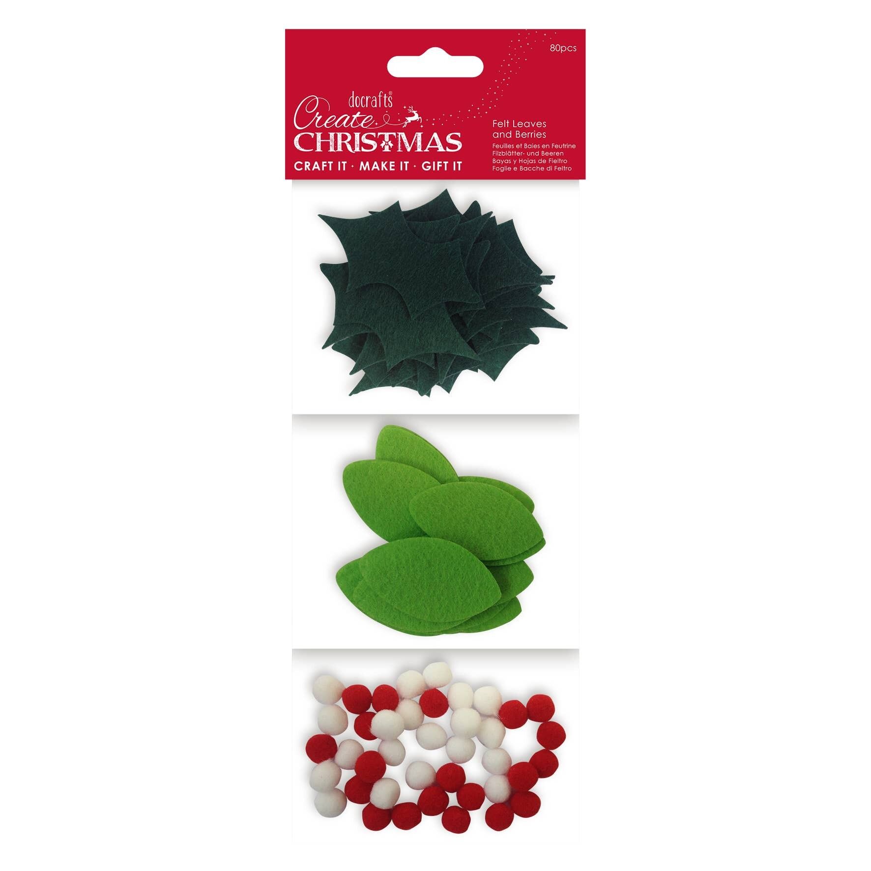 Create Christmas Felt Leaves and Berries, Multicoloured, Set of 80, Craft Supplies for Home Christmas Craft and Craft Projects, Ideal for Festive Crafts for Kids and Adults