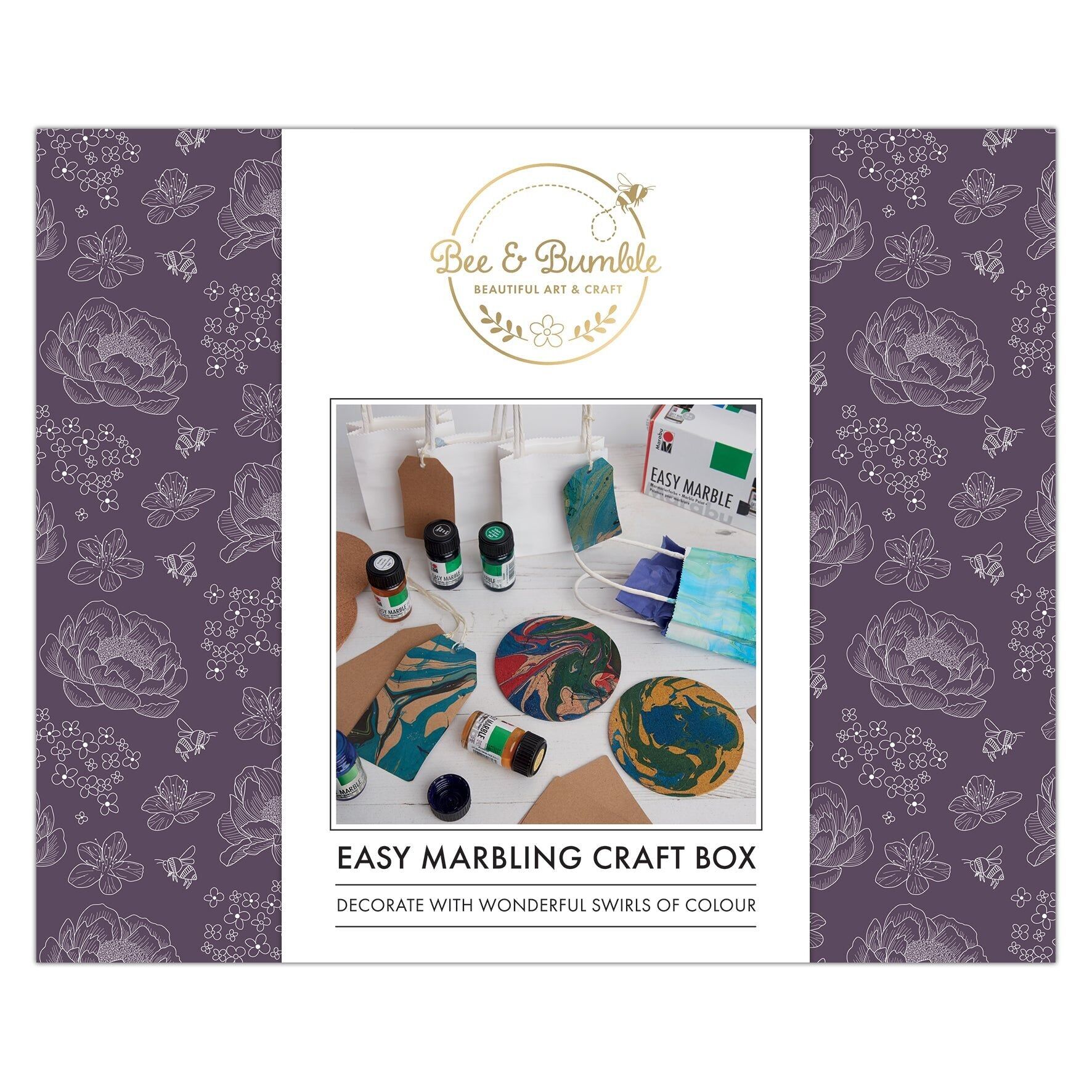 Bee & Bumble Easy Marbling Paint Kit - Standard, Use On A Variety Of Mediums To Create Marbling Effect, Simply Apply A Few Drops To Water, Create A Pattern And Dip, Mix Colours For Exciting Effect