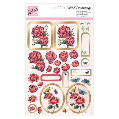 Foglio per decoupage A4 con fiori di rosa di Anita, accessori per lavori creativi, lavori con la carta, scrapbooking, creazione di biglietti, origami, ideale per lavori creativi per adulti, aggiunge motivi strutturati ai progetti creativi