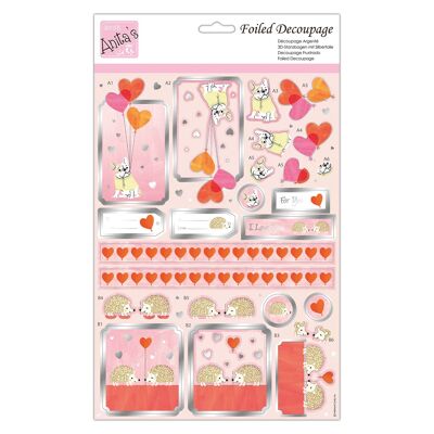 Anita's A4 Puppy Love Foiled Decoupage Sheet, Accessories Supplies For Craft, Paper Craft, Scrapbooking, Card Making, Origami, Ideal for Adult Craft, Adds Textured Pattern To Craft Projects