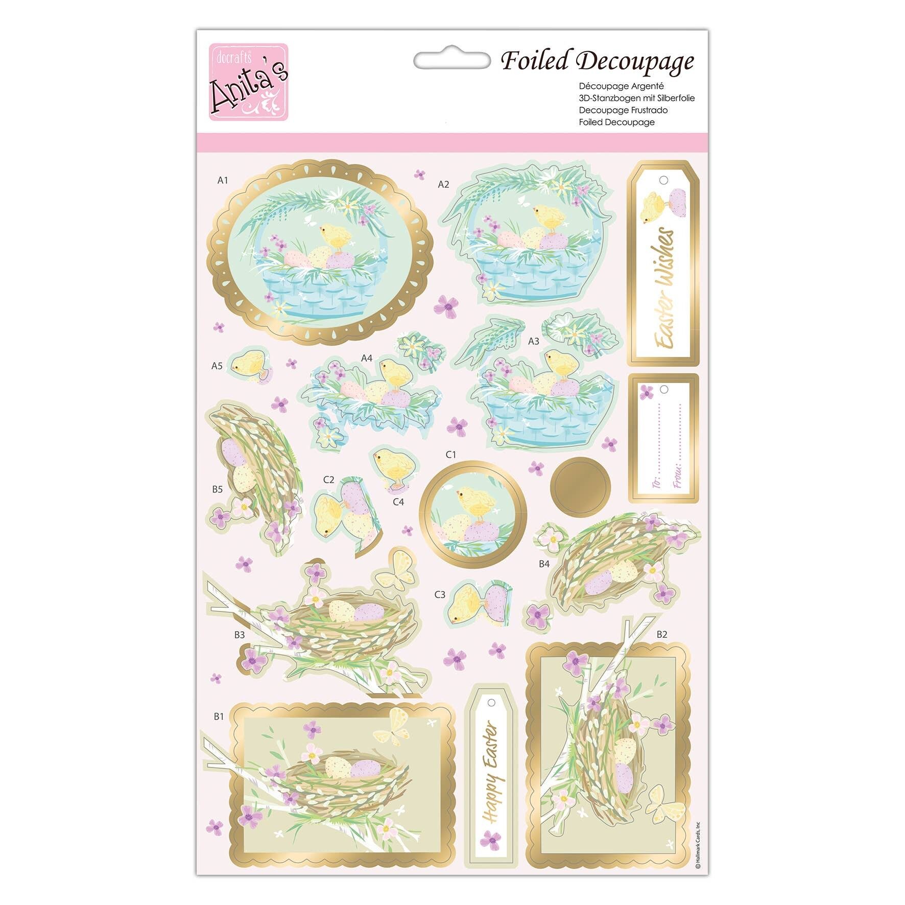 Anita's A4 Ready To Hatch Foiled Decoupage Sheet, Accessories Supplies For Craft, Paper Craft, Scrapbooking, Card Making, Origami, Ideal for Adult Craft, Adds Textured Pattern To Craft Projects