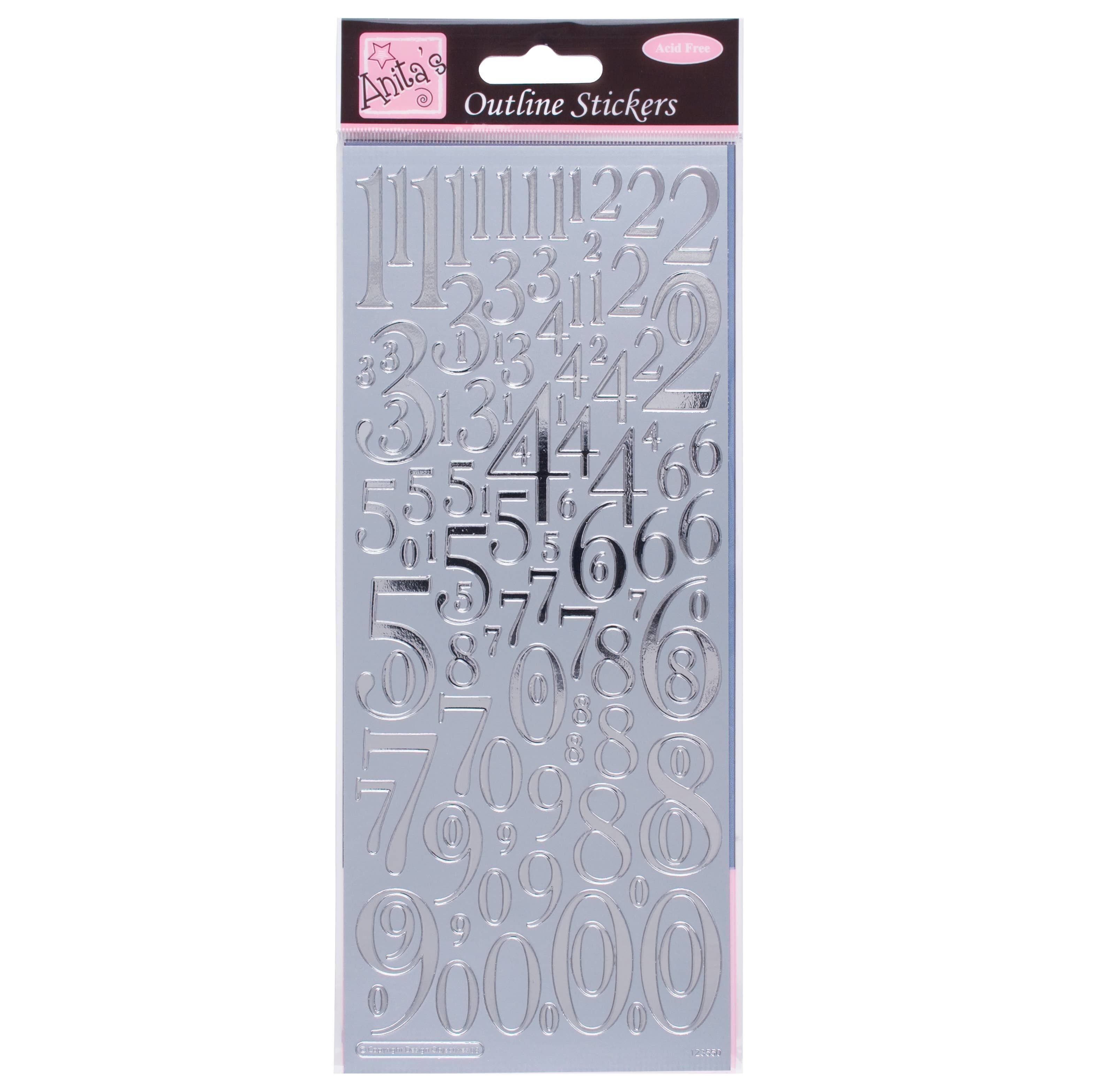 Anita's Outline Stickers, Mixed Numbers, Silver, For Scrapbooking, Card Making, Kids Play, Homework, Art, Craft, Embelish, Decorative, Paper, Card, Glass, Metal, Plastic, Foam