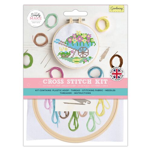 docrafts Simply Make Cross Stitch Hoop Embroidery Kit, Gardening, DIY Make Your Own Craft Set, For Adults, Older Children, Kids, Beginners, Experienced Crafters, Perfect Hobby