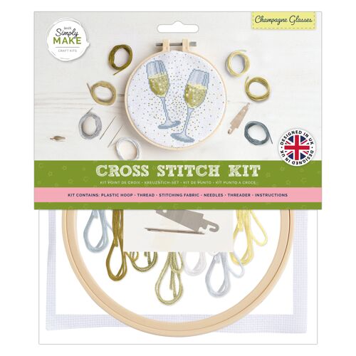 docrafts Simply Make Cross Stitch Hoop Embroidery Kit, Champagne Glasses, DIY Make Your Own Craft Set, For Adults, Older Children, Kids, Beginners, Experienced Crafters, Perfect Hobby