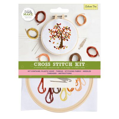 Kit punto croce Simply Make - Design albero autunnale per bambini e adulti, incluso telaio, filo da ricamo, tessuto e ago - Perfetto per lavoretti per adulti e principianti - Kit punto croce per principianti