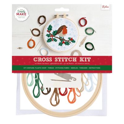 Kit punto croce Simply Make - Design Robin per bambini e adulti, incluso telaio, filo da ricamo, tessuto e ago - Perfetto per lavoretti per adulti e principianti - Kit punto croce per principianti