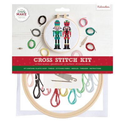 Kit punto croce Simply Make - Design Schiaccianoci per bambini e adulti, incluso telaio, filo da ricamo, tessuto e ago - Perfetto per lavoretti per adulti e principianti - Kit punto croce per principianti