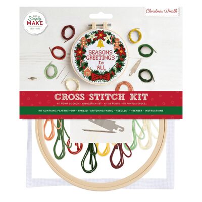 Kit punto croce Simply Make - Ghirlanda di Natale per bambini e adulti, incluso telaio, filo da ricamo, tessuto e ago - Perfetto per lavoretti per adulti e principianti Kit punto croce per principianti