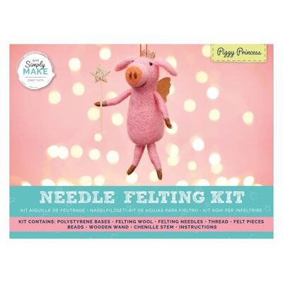 Nadelfilz-Set zum Selbermachen – Design „Schweinchen-Prinzessin“ für Kinder und Erwachsene, inklusive Wolle, Nadeln und allen Werkzeugen, perfekt für das Basteln von Erwachsenen und Anfängern – Nadelfilz-Kunst- und Bastelset