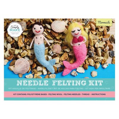 Kit de feutrage à l'aiguille Simply Make – Motif sirènes pour enfants et adultes, comprenant de la laine, des aiguilles et tous les outils, parfait pour les travaux manuels adultes et les débutants – Kit d'art et d'artisanat de feutrage à l'aiguille