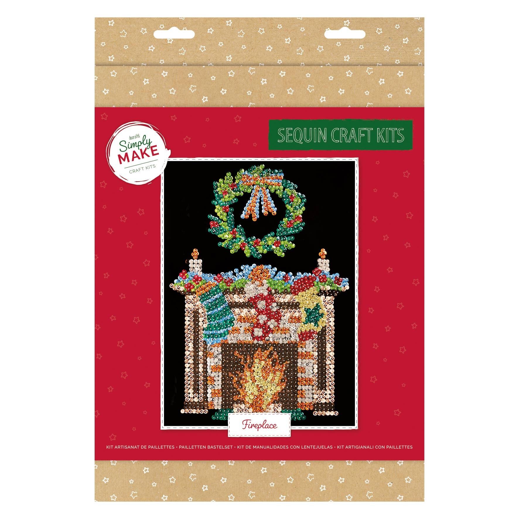 Simply Make Kit de manualidades con lentejuelas – Diseño de chimenea navideña para niños y adultos, lentejuelas vibrantes para manualidades en mosaico, lentejuelas Pin Art para manualidades, perfecto para manualidades para adultos – Kit de manualidades y arte con lentejuelas