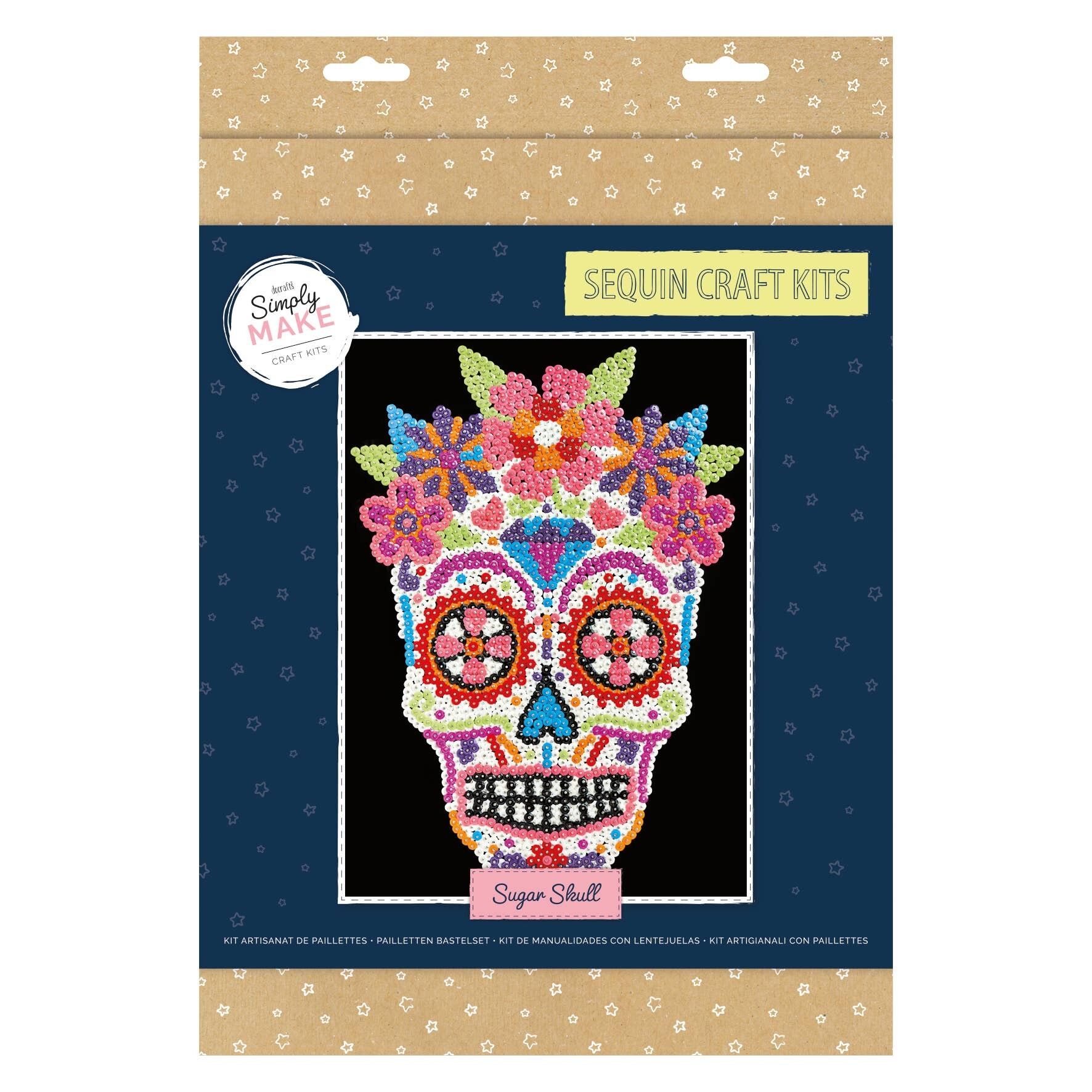 Simply Make Sequin Craft Kit - Sugar Skull Design for Kids and Adults, Vibrant Sequins for Mosaic Crafts, Pin Art Sequins for Crafting, Perfect for Adult Crafts - Sequin Art & Craft Kit