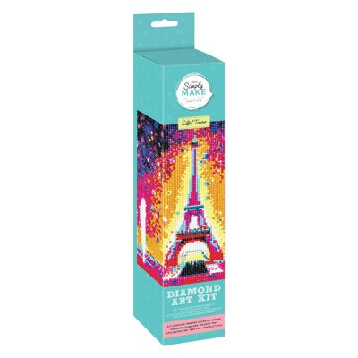 Simply Make Diamond Art Kit - Torre Eiffel - Kit per pittura con diamanti per adulti, tela con quadri vivaci con accessori, per decorazioni per la casa o accessorio da appendere alla parete, strumento per gemme incluso - Kit per arte e artigianato