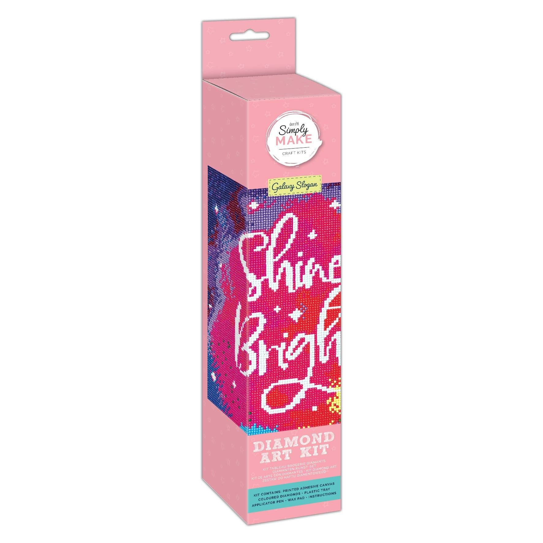 Simply Make Diamond Art Kit – Galaxy-Slogan – Diamant-Malsets für Erwachsene, lebendige Bildleinwand mit Zubehör, für Heimdekoration oder als Accessoire zum Aufhängen an der Wand, Edelsteinwerkzeug enthalten – Kunst- und Bastelset