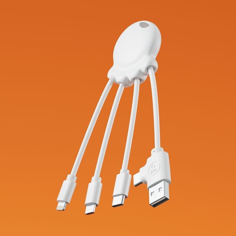 🔌 Cable de carga multiconector de plástico OCTOPUS Océanne - Blanco 🔌
