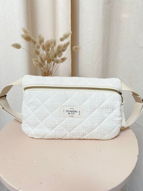 Sac banane en gaze de coton matelassée - doublure vintage - ECRU