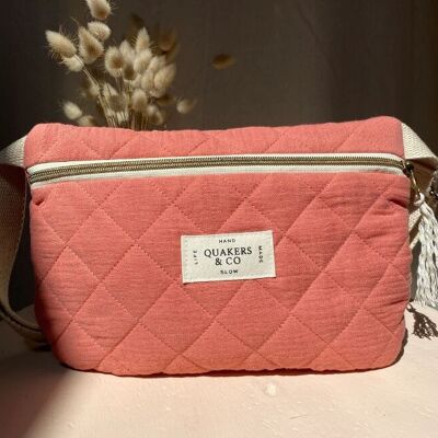 Sac banane en gaze de coton matelassée - doublure vintage - ROSE