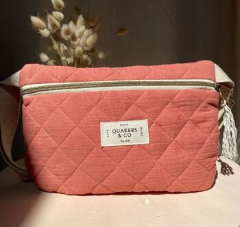 Sac banane en gaze de coton matelassée - doublure vintage - ROSE 1