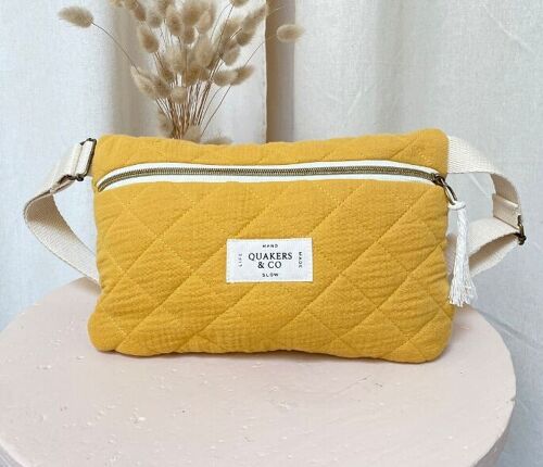 Sac banane en gaze de coton matelassée - doublure vintage - MOUTARDE