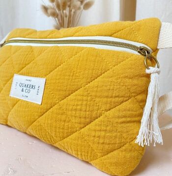 Sac banane en gaze de coton matelassée - doublure vintage - MOUTARDE 2