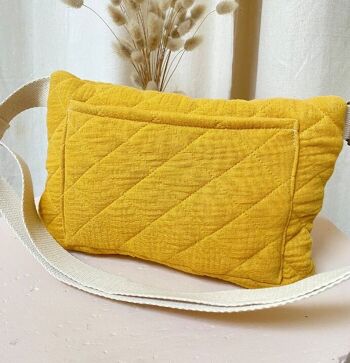 Sac banane en gaze de coton matelassée - doublure vintage - MOUTARDE 4