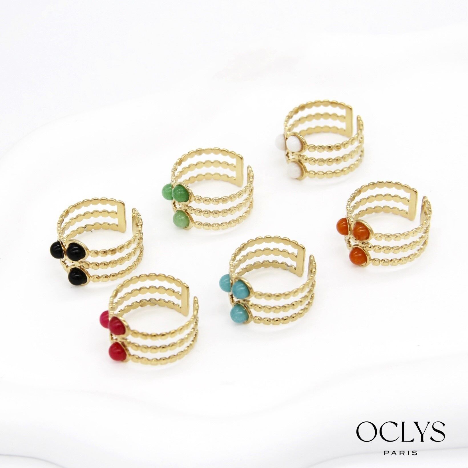 Set di 12 anelli con pietre Mina in acciaio inossidabile