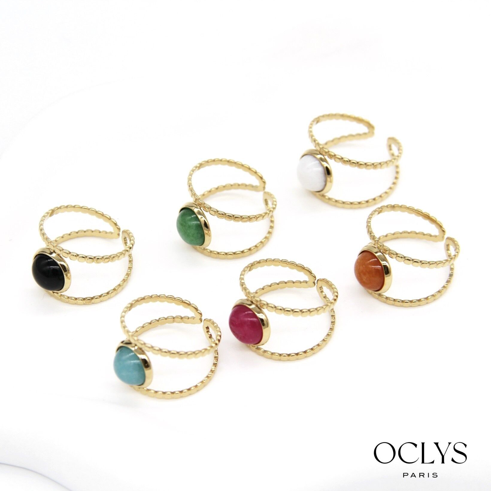 Lot de 12 bagues pierre acier inoxydable Peli