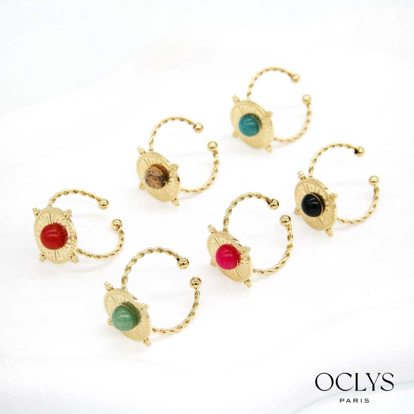 Set of 12 Vivi stainless steel stone rings