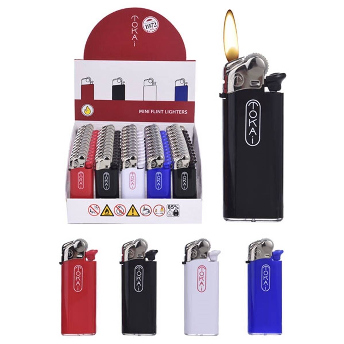 Espositore da 50 mini accendini Flint tinta unita