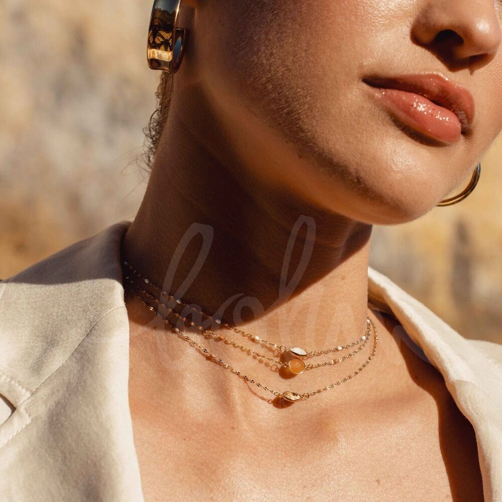 Collana Noelynn - catena smaltata, maglia di chicchi di caffè, pietra naturale ovale